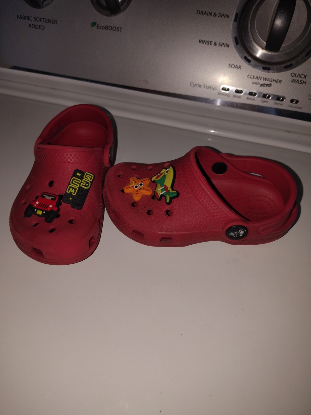 CROCS Toddler 8 Red Clogs with Playful Charms